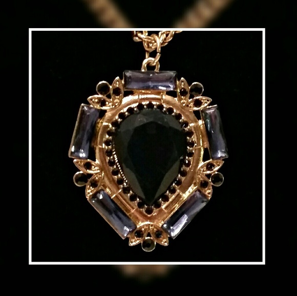 Blue Lucite Goldtone Pendant 24" Long